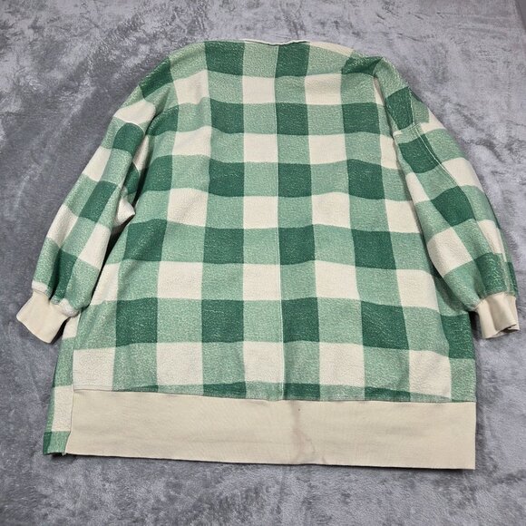 Free People Small Forest Green Plaid Benji Cardi Cardigan Oversized Boho - Picture 14 of 16